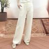 XinAo pantalón casual sencillo de punto worsted de 16 agujas de cuatro galgas para mujer, color sólido, cintura elástica, pierna ancha, adelgazante, ancho y alto