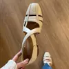 Sandálias Romanas Chuyuji Vintage Fashion Confortáveis Vazadas Respiráveis para Mulheres, Sandálias de Salto Baixo Emagrecedoras com Biqueira Fechada