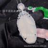 Collar colgante de cadena para suéter de árbol de calcedonia verde hielo con incrustaciones plateadas al por mayor, joyería de collar de jade de hoja de ágata verde esmeralda