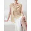 Camiseta de Verão 2026 Ombro a Ombro com Amarração no Pescoço e Manga Curta, Top Único Elegante com Caimento Justo e Barra Irregular, Venda por Atacado e Distribuição Disponíveis
