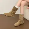Belleza de Calzado Botines Cortos para Mujeres Petites 2026 Estilo Western Punta Redonda Tacón Oculto Rad Retro Caña Corta Hebilla Estilo Nuevo Marrón