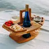 Bandeja de Madera Portátil Picnic Fruta Snack Frutos Secos Portavasos de Madera Maciza Estante de Comida Fiesta Reunión