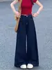 Jeans Wide Leg Azul Escuro Estilo Americano Feminino Outono Novo Cintura Alta Solto Emagrecimento Calça Reta