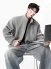 Jaqueta de alta qualidade com gola alta, nova coleção outono/inverno masculina, modelagem solta, estilo casual, zíper duplo, moletom cardigã liso