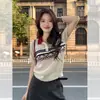 Top de tricô listrado de manga curta com gola polo retrô estilo francês para mulheres, perfeito para o início do outono, com um caimento chique e que afina a silhueta, e um design de ombro que valoriza.