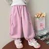 Calça Jogger Casual com Laço para Meninas Outono 2026 Nova Fofa Bebê Calças de Outono Infantil Calças Wide Leg Lantern