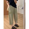 Pantalones de Trabajo Finos de Verano Acortados con Cintura Elástica, Pantalones Casuales Frescos para Mujer, Pantalones Casuales Sueltos tipo Papá Primavera/Verano 2026