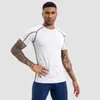 Mallas de Compresión Azul Verano de Alta Elasticidad para Hombre, Transpirables y de Secado Rápido Shark Fitness Clothing, Camiseta de Manga Corta para Deportes al Aire Libre