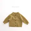 Cárdigan de punto fino con mezcla de lana, color liso de otoño, para niños y niñas, chaqueta tejida, suéter infantil, top elegante