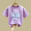 2308# Niños y Niñas Verano 2025 Nueva Ropa Infantil Mediana y Grande Camiseta de Verano Infantil Estilo Occidental Camiseta de Manga Corta de Algodón Puro