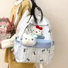 Mochila de viaje de verano de dibujos animados muy elegante y linda con un diseño de gatita Kitty Cat con temática de bosque, fresco y femenino
