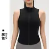 Top de Yoga Nu com Zíper à Prova de Choque Feminino Verão Slim-fit Esportivo Sem Mangas Gola Coleira Roupas de Yoga para Verão ao Ar Livre