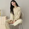 Novos Pijamas Femininos 2026 para Primavera e Outono, Algodão Puro, Tecido Elástico L, Manga Longa, Usável Fora de Casa, Conjunto de Casa Cardigan Tamanho Grande