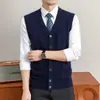 Chaleco de Punto de Lana 100% para Hombre y Cardigan de Hombre Estilo Nuevo Invierno Cuello en V Casual de Negocios Suéter sin Mangas