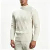 Suéter de punto para hombre con cuello alto y patrón de rombos, suéter de punto trenzado grueso tridimensional, jersey de manga larga de corte holgado
