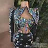 Traje Sexy Negro Brillante de Lentejuelas Europeo y Americano con Abertura Falda de Tres Piezas Cantante Actuación Comercial Atuendo de Escenario Bar Disco