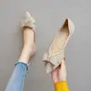 Comercio Electrónico Transfronterizo Zapatos Planos de Verano para Mujer Modelo Nuevo 2026 con Lazo y Pedrería, Boca Baja, Zapatos de Mujer Talla Grande 41 a 43