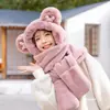 Conjunto de três peças de chapéu de urso feminino, versão coreana, cachecol com capuz fofo do Mickey com luvas quentes integradas, proteção para as orelhas e aquecedor de pescoço para o inverno
