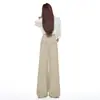 Jeans rectos holgados de proporciones perfectas con bolsillos traseros con solapa, pantalones vaqueros sencillos para mujer con terciopelo de perla