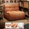 Sofá perezoso moderno de color crema, silla de ocio individual de tela, adecuada para salas de estar, dormitorios y balcones, con un diseño minimalista tatami