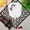 Leque Laqueado Personalizado com Texto, Leque Redondo Espessado, Leque Pintado à Mão Estilo Chinês Semitradicional, Superfície do Leque Estilo Antigo Pincelada Livre em Tinta Lavada Totalmente Branca, Material de Bambu