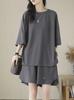 Traje de Moda para Mujer de Talla Grande Fat mm 2025 Verano Nuevo Shorts Holgados Casual Conjunto de Dos Piezas del Mismo Estilo