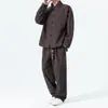 Conjunto de Dos Piezas Informal Holgado para Hombre Estilo Chino de Pana Estampada Traje Tang con Botones de Nudo Chino Otoño/Invierno 2026