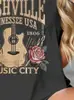 Talla Extra Mujer Guitarra Estampado de Letras Cuello Redondo Manga Corta