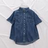Camisa Jeans Tencel Feminina Fina Verão Design Solto Nicho Que Cobre a Barriga Top Gola Polo Manga Curta Camisa Moderna