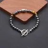Estilo Europeu e Americano Transfronteiriço Novo Aço Titânio Fivela OT Pulseira de Pedra Olho de Tigre Moda Masculina Estiloso Hip-Hop Pulseira de Acessórios com Contas