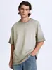 Camiseta de manga corta pesada 230g de algodón puro desgastada hombro caído todo algodón degradado bicolor holgada extragrande transfronteriza