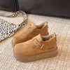 Zapatos de Algodón Cálidos Retro con Aumento de Altura, sin Cordones, Forrados de Felpa, para Uso en Exteriores, Novedad Verano 2026, Versátiles, con Suela Gruesa, Puntera Redonda, de Cuero para Mujer