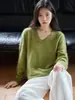 Ropa Gang Mi / Otoño/Invierno 2026 Nueva Ropa para Mujer Lana Cachemira Proceso de Franela Lavada Suéter de Cuello Redondo Cuello en V