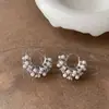 Hebilla de Oreja de Perla de Zirconio de Alta Calidad Francesa para Mujer, Lujo Ligero, Retro, Elegante, Moda, Pendientes Versátiles, Pendientes