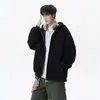 Sudadera con capucha de punto grueso forrada de forro polar para hombre Otoño Holgada Color Sólido Versátil Sudadera con capucha Streetwear Casual Ropa de abrigo para parejas