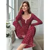 Conjunto de Pijama de Dos Piezas para Mujer, Estilo Popular Europeo y Americano para Otoño e Invierno, Ropa de Casa Sexy con Estampado Floral, Mangas Largas y Pantalones Largos