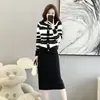 Moda Casual Nueva Otoño/Invierno 2026 Traje de Dos Piezas de Punto para Mujer Estilo Pequeño Aroma Bloque de Color Cardigan Falda