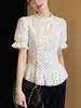 Liquidação de Saída Etiqueta da Marca Cortada Estoque Excedente 2026 Novo Estilo Francês Camisa da Moda de Renda com Bolinhas de Manga Curta