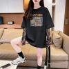 Diversão de Verão Graffiti Algodão Puro Falso Duas Peças Camiseta Design Feminino Renda Costurada Proteção Solar Solta Top Que Cobre a Barriga