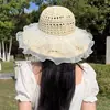Sombrero de Paja de Encaje de Ala Ancha Estilo Pastoral de Verano para Mujer, Sombrero de Sol Dulce y Lindo Estilo Bosque, Sombrero de Sol Plegable para Vacaciones al Aire Libre