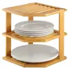 Estante de Almacenamiento de Tres Niveles con Tazón y Plato de Bambú y Madera, Estante de Almacenamiento Simple, Estante Expositor para Cesta de Pan, Estante de Almacenamiento para el Hogar, Estante de Almacenamiento para Cocina