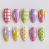 Verde poeira xadrez roxo amarelo estrela de cinco pontas rosa nude bolinhas unhas de verão 30 peças moda europeia e americana unhas postiças