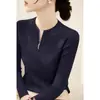 Top de punto retro con cremallera estilo francés para mujer, nuevo top interior de cuello redondo de alta gama A13822