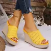 Nuevo Estilo Zapatillas de Cuña Transpirables de Punto para Comercio Exterior Songgao Verano Talla Grande Suela Gruesa Sandalias de Boca de Pez Europeas y Americanas 43