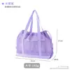 Bolsa de playa de malla, bolsa de almacenamiento para artículos de tocador de viaje, bolso tote calado, bolsa con cordón, bolsa de compras plegable, bolsa interior
