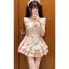 Vestido de empregada doce e fofo, saia curta, saia bufante, saia de bolo, conjunto de avental com laço