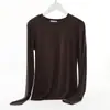 Camiseta Feminina de Manga Longa em Modal 2026 Primavera Estilo Coreano Gola Redonda Slim Fit Top Cor Sólida Versátil Tamanho Grande Camiseta Básica