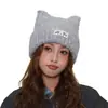 Fábrica de Gorros de Punto de Poliéster Venta al por Mayor Otoño e Invierno Orejas de Gato Lindas Color Sólido Gorro de Lana Tejido Gorro de Lana Caliente para Mujer