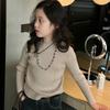 [em estoque] Suéter infantil para meninos, blusa de baixo infantil, outono e inverno, novo, suéter grande para meninas, gola alta infantil, versátil