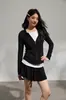 Conjunto casual Lulu Feng de 3 peças para mulheres, justo ao corpo, elástico, com capuz e zíper, coleção de outono 2026, apresentando um design de saia-calça com perna levemente flare